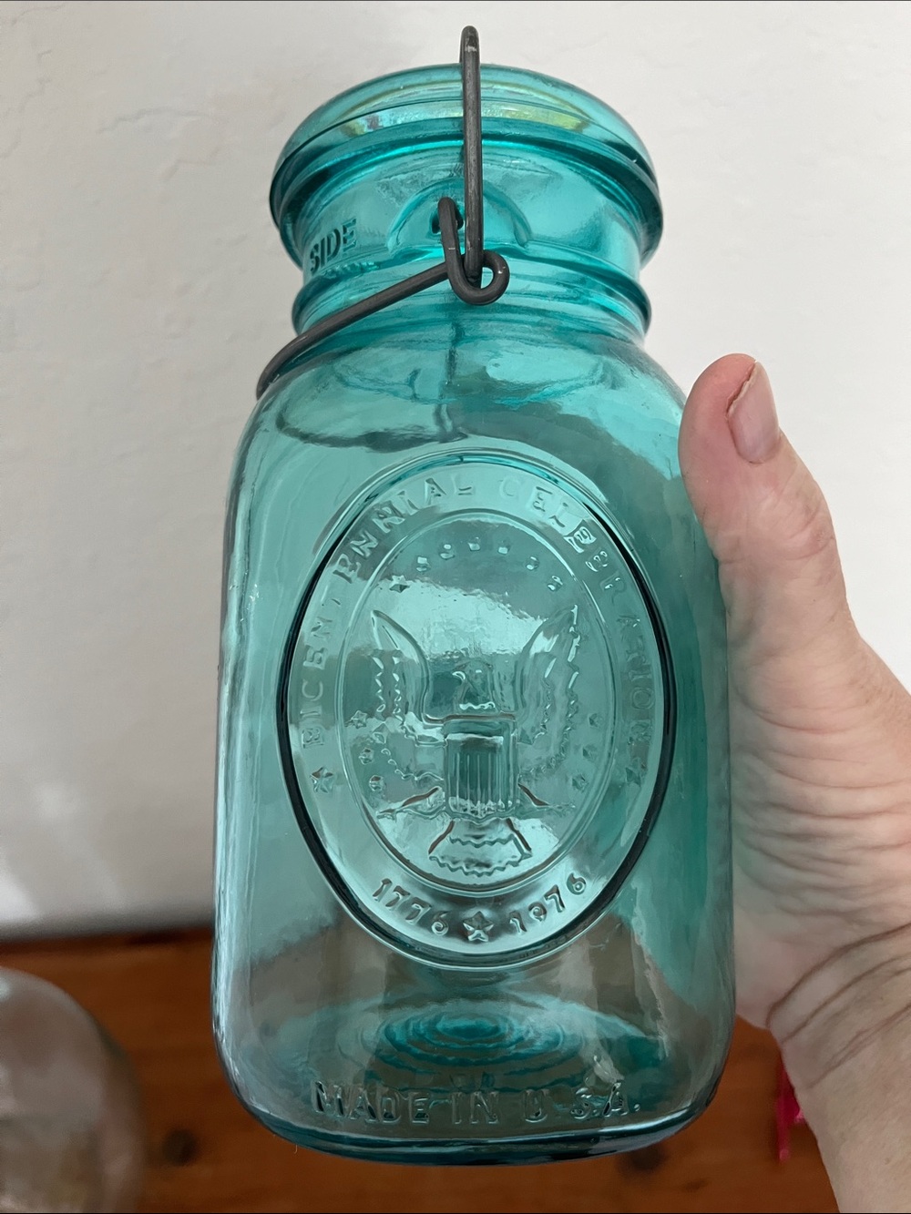 Bicentennial 1976 Ball Blue Glass Storage Jar with Swing Top Lid Made in USA